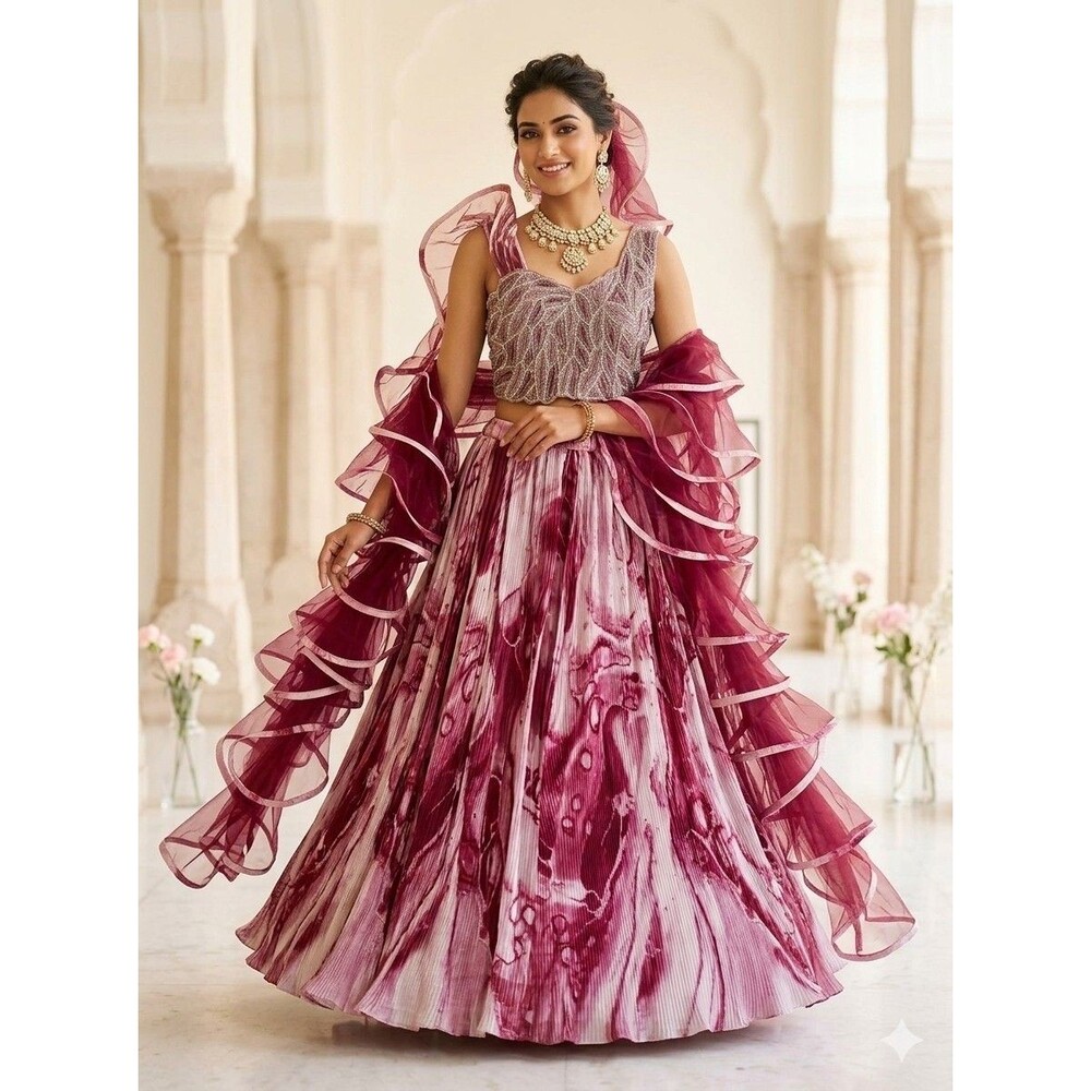 Bridal Party Indowestern Lehenga Choli Designer Indian Wedding Sz M Bollywood